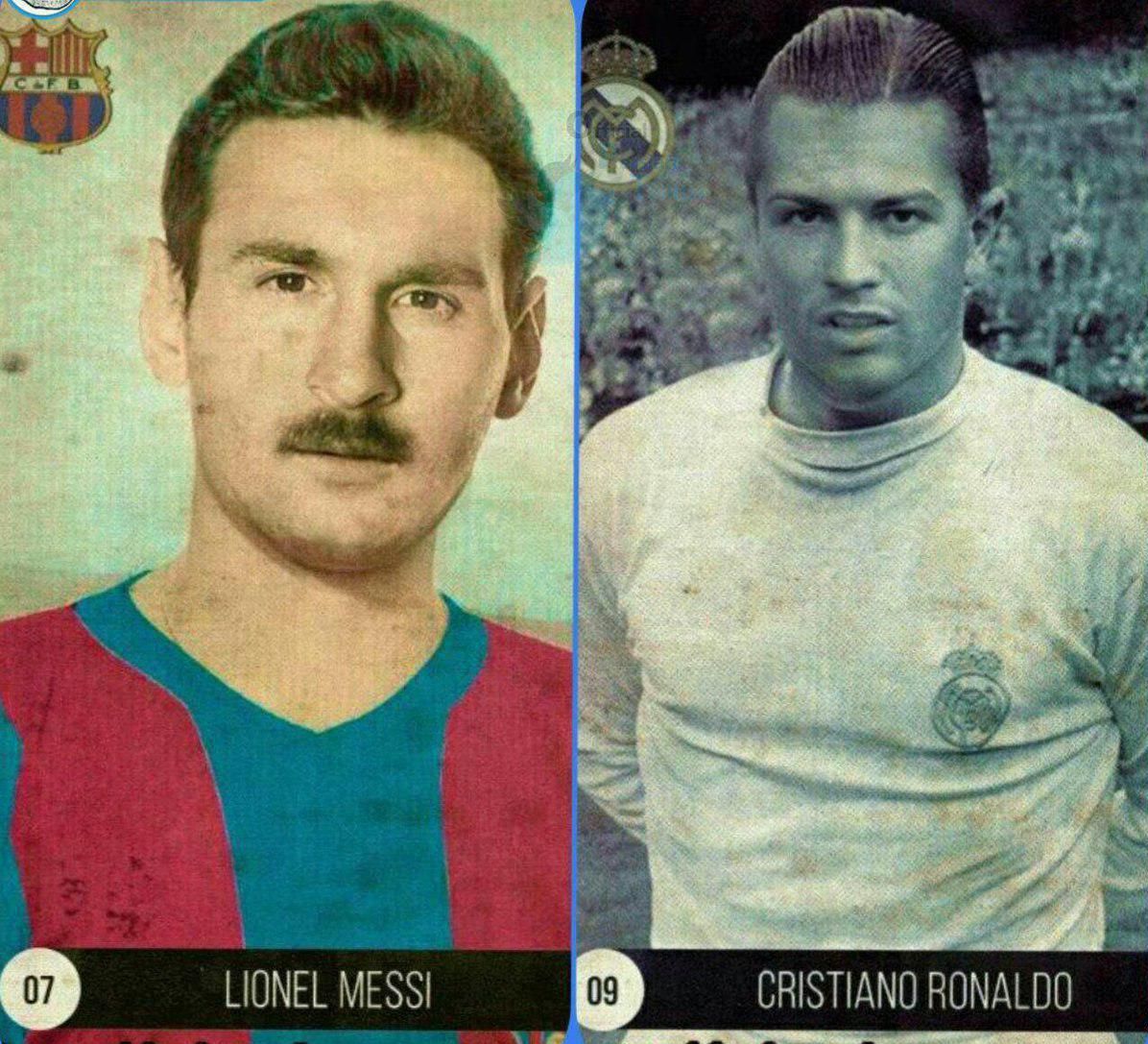 اگر رونالدو و مسی ۵۰ سال پیش بازیکن بودند/عکس
